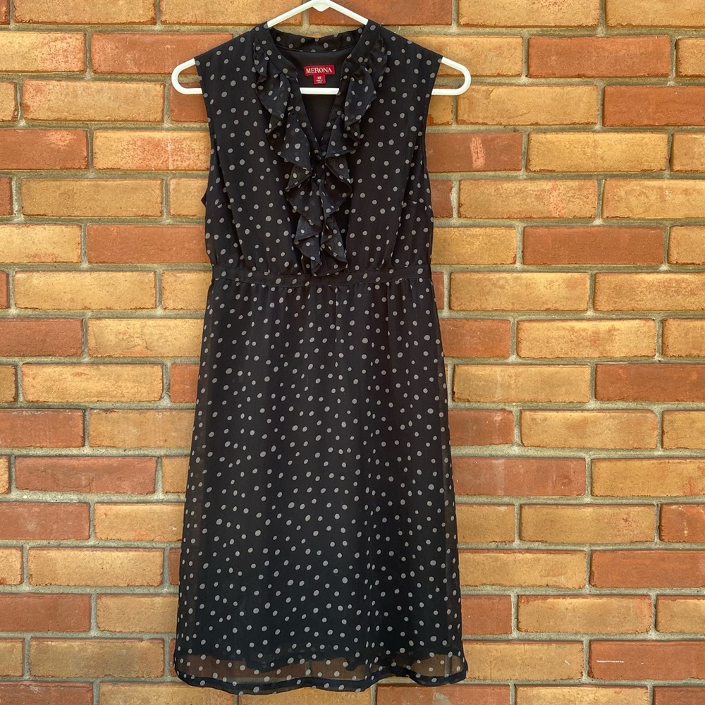 Merona XS V-neck Black polka dot dress